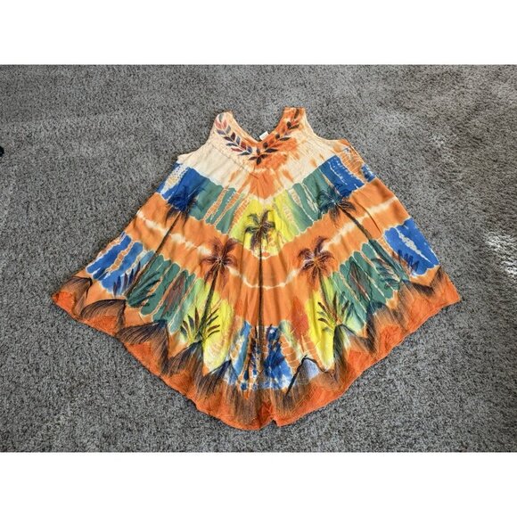 Womens Dress Tie Dye Embroidered Cover Up Tropical Palm Trees Beach FREE SIZE - Picture 9 of 16